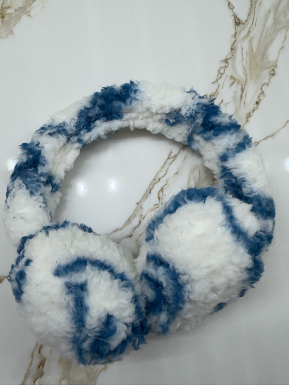 Cozy Fuzzy Ear Muffs in White and Blue